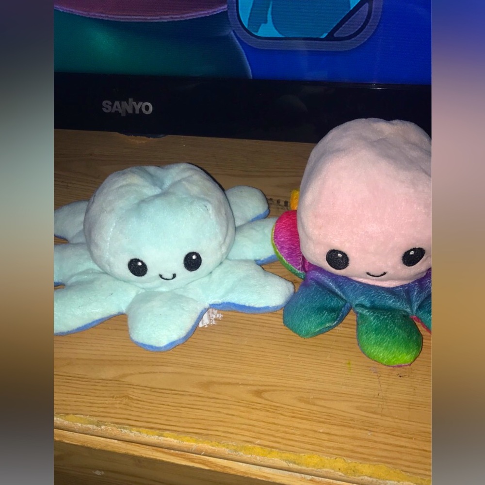 2 toy plush octopuses reversable